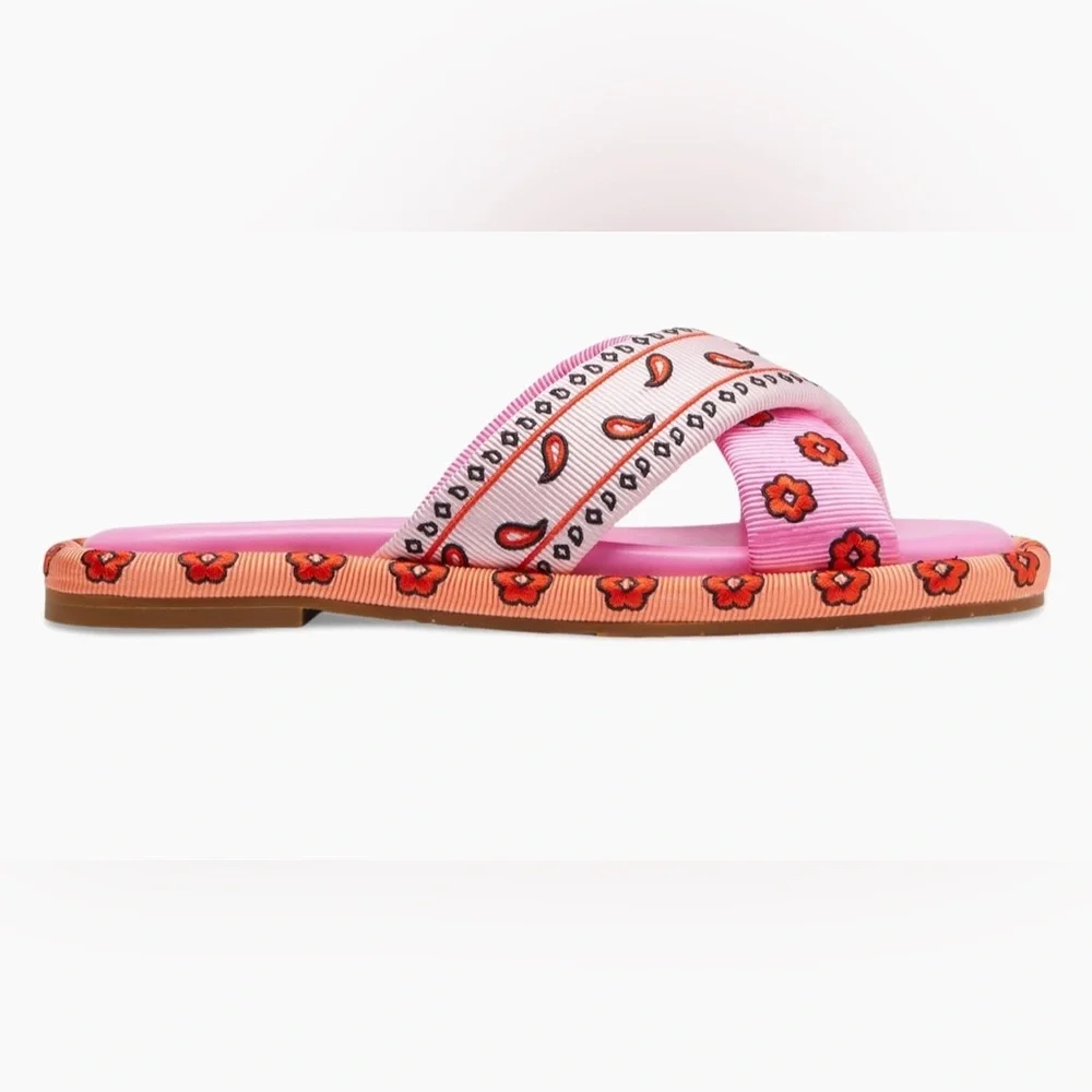 Kate Spade New York Rio Bandana Patchwork Slides Persimmon - Picture 13 of 16